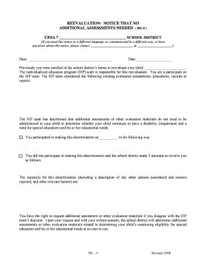 Notice of No Additional Assessments Needed