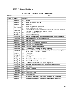 IEP Forms Checklist Initial Evaluation