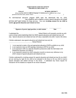 Parent Revocation of Consent for Special Education