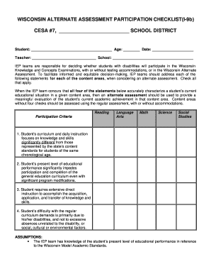 Wisconsin Alternate Assessment Participation Checklist