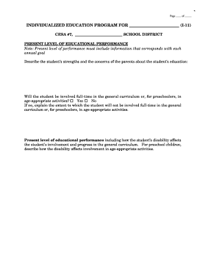 Individualized Education Program Form I-11
