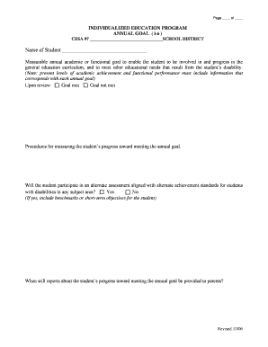 Individualized Education Program Annual Goal Form