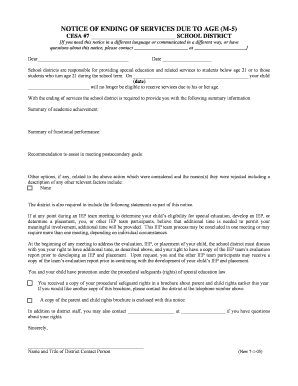 Notice of Ending of Services Due to Age