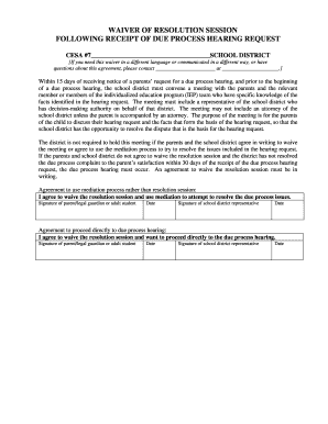Waiver of Resolution Session for Due Process Hearing