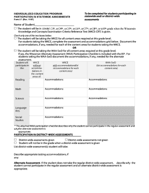 Wisconsin Individualized Education Program Form I-7