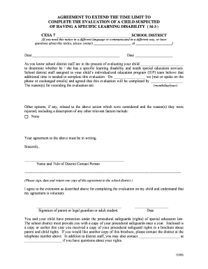 Agreement to Extend Evaluation Time for Child with Learning Disability