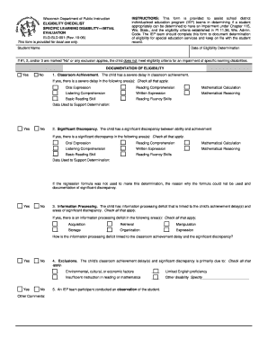 Wisconsin Specific Learning Disability Eligibility Checklist