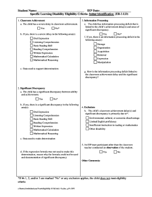 Specific Learning Disability Eligibility Form
