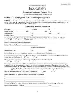 Minnesota Statewide Enrollment Options Form