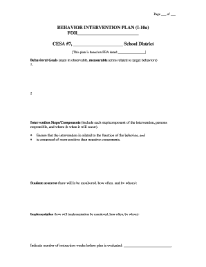Behavior Intervention Plan I-10a