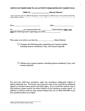 NOTICE OF RESPONSE TO AN ACTIVITY REQUESTED BY PARENT M-3