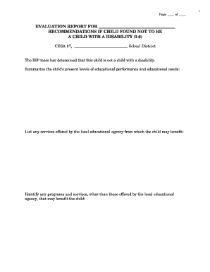 Evaluation Report for Child Disability Determination
