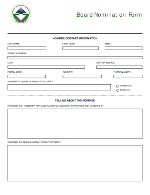 Board Nomination Form - Portable Sanitation Association