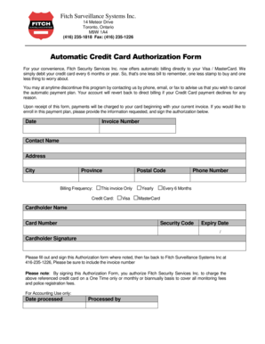 Automatic Credit Card Authorization Form