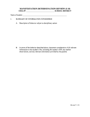 Manifestation Determination Review Form I-18