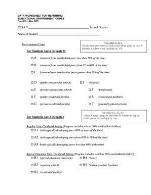 Form EE-1 Educational Environment Codes