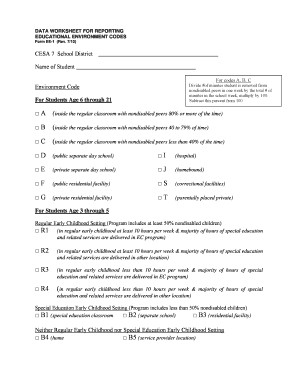 Form EE-1 Educational Environment Codes