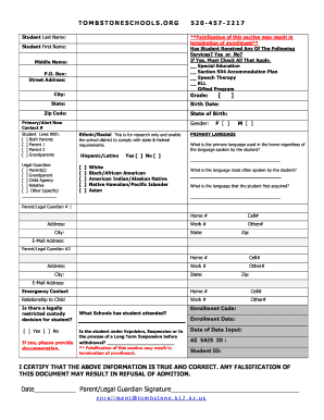 Arizona Student Enrollment Form