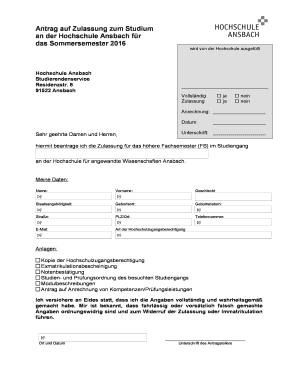 Antrag auf Zulassung zum Studium