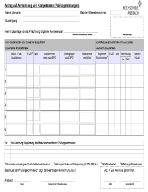 Antrag auf Anrechnung von Kompetenzen