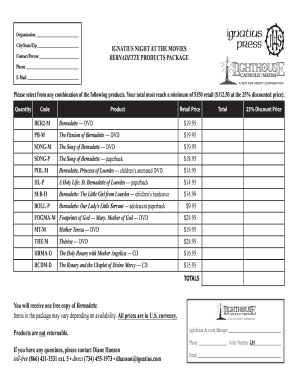 Ignatius Night at the Movies Product Package Order Form