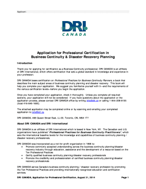 Application for Professional Certification in Business Continuity