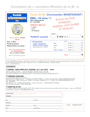 Formulaire de réservation Mondial de la Bière