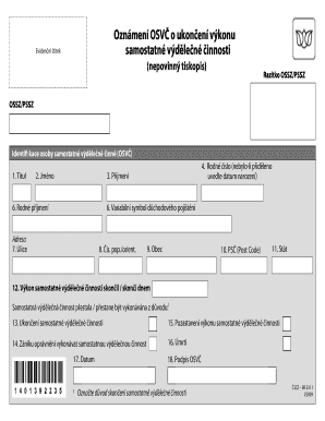 Czech Republic Self-Employed Activity Termination Notice