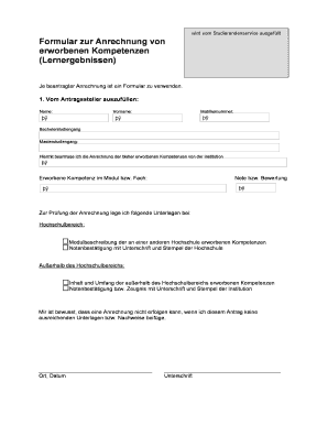 Formular zur Anrechnung von erworbenen Kompetenzen
