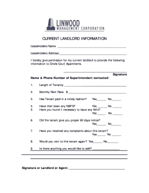 Landlord Reference Form