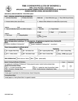 Dominica STCW Certificate Application