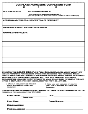 Complaint Concern Compliment Form