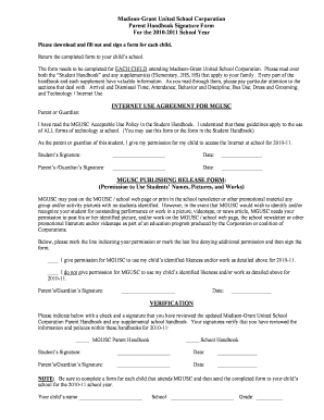 Madison-Grant Parent Handbook Signature Form