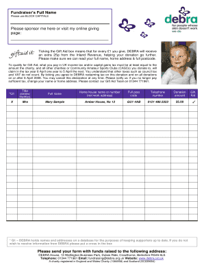 DEBRA Gift Aid Donation Form