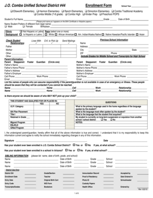 J.O. Combs Unified School District Enrollment Form