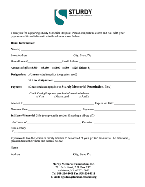 Sturdy Memorial Hospital Donation Form