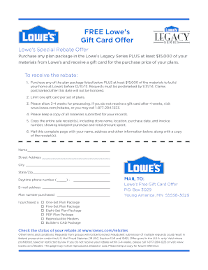 Lowe's Gift Card Rebate Offer