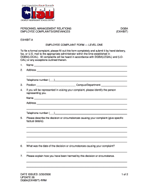 Employee Complaint Form Level One