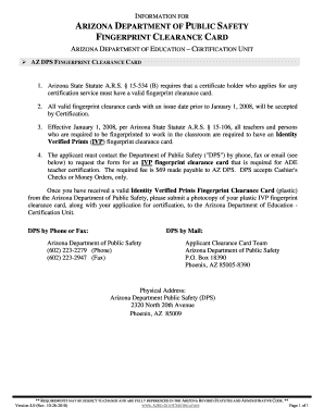 Arizona IVP Fingerprint Clearance Card Application
