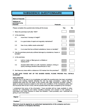 Subsidence Questionnaire