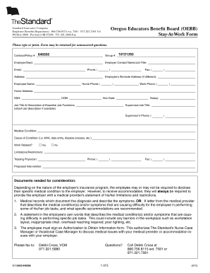Oregon Educators Benefit Board Stay-At-Work Form
