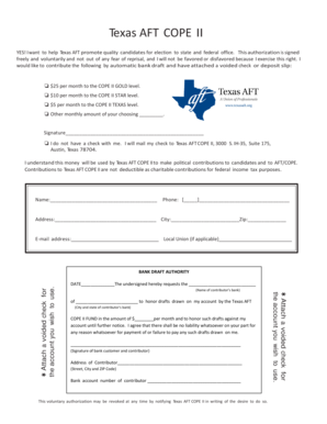 Texas AFT COPE II Political Contribution Form
