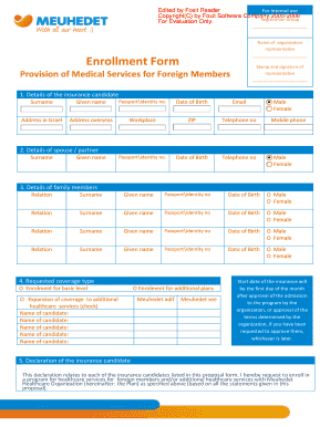 Medical Services Enrollment Form for Foreign Members