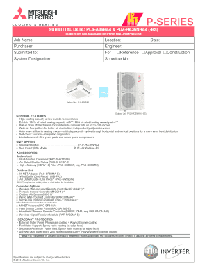 Mitsubishi Electric Ceiling Cassette Hyper Heat Pump System Submittal Form