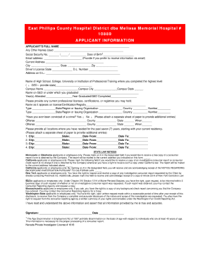 Melissa Memorial Hospital Employment Application