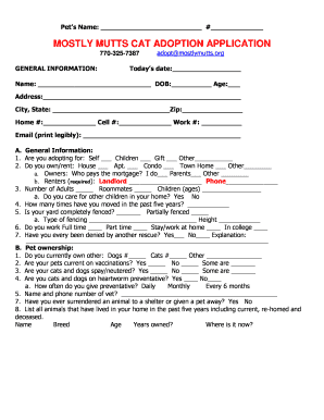 Mostly Mutts Cat Adoption Application
