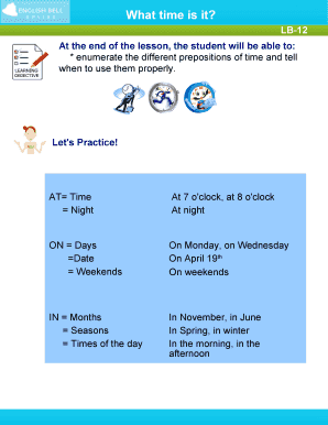 English Prepositions of Time Worksheet