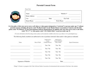 Parental Consent Form for Video Rentals