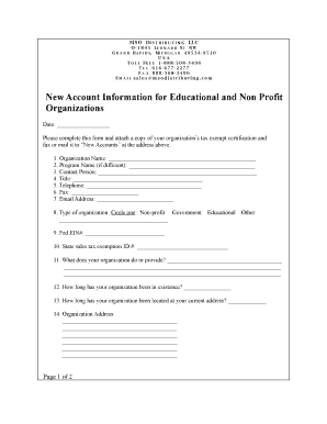 New Account Information Form for Educational and Non-Profit Organizations