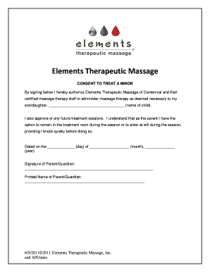 Minor Massage Therapy Consent Form